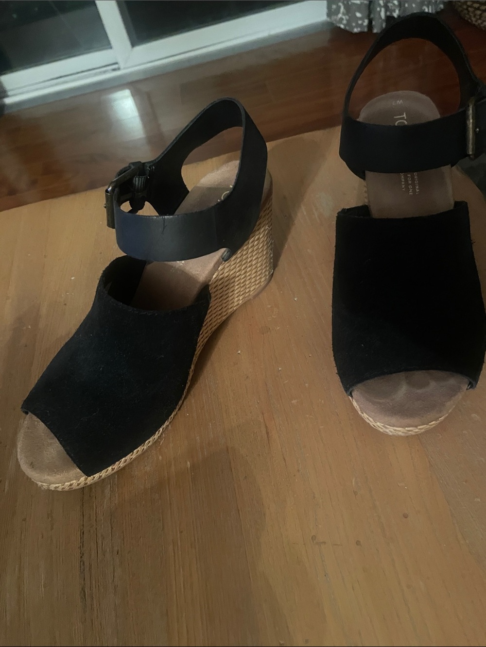 Toms Black Suede Wedge Espadrille Sandals